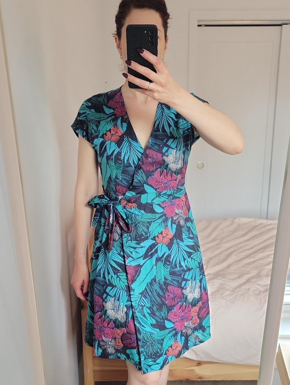 Women’s Tropical Wrap Dress in Teal & Pink